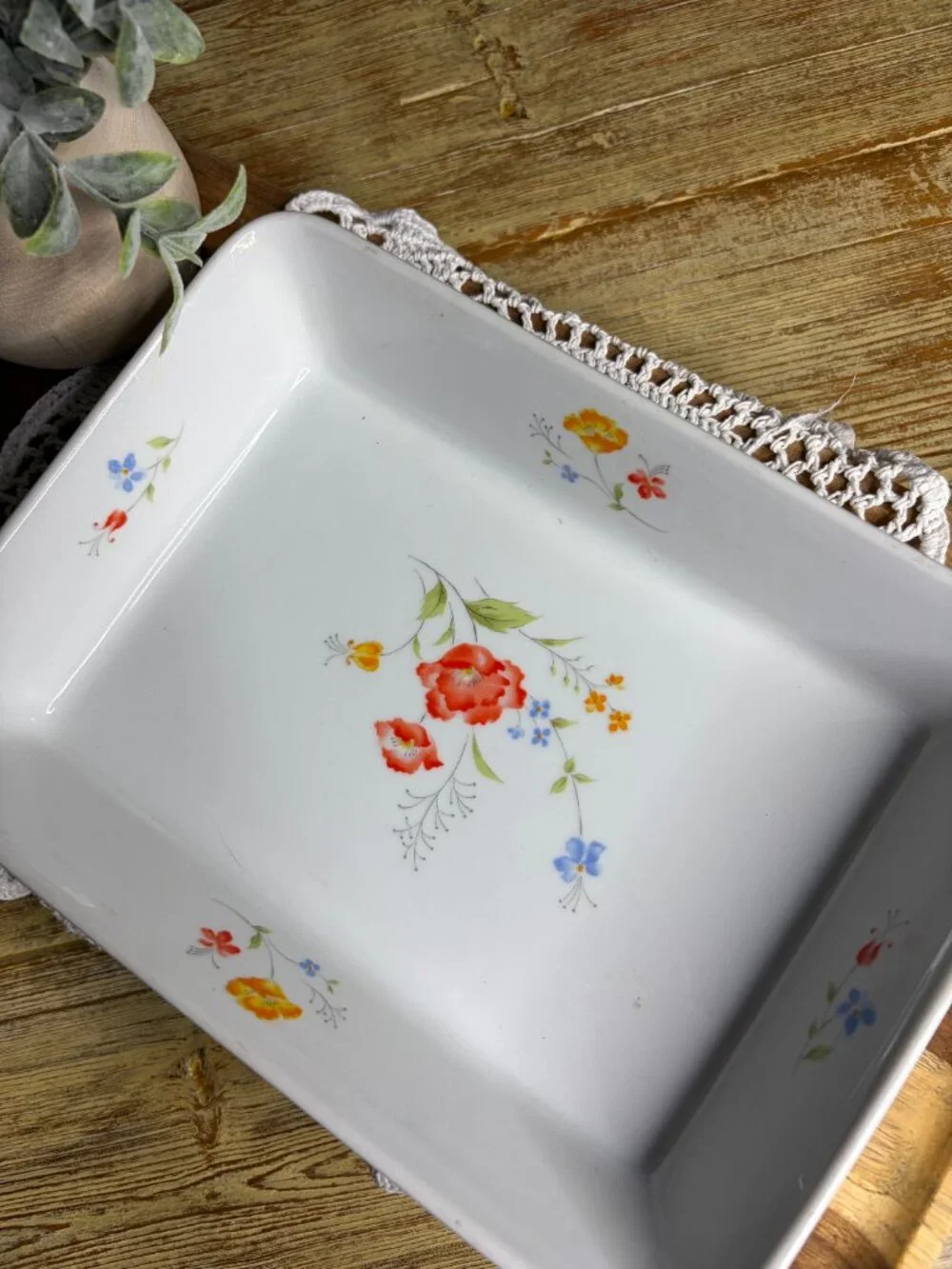 Vintage Hearthside Poppy Garden Porcelain Rectangular Baker 10.5